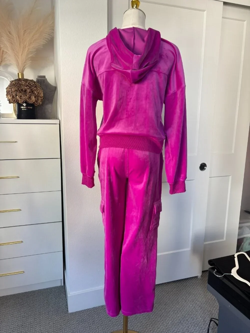 Y2K Justice Hot Pink Tracksuit Full Zip Hoodie w/ Pants Girls Size Large Pockets